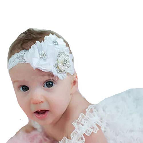 Miugle Baby Girl Baptism Headbands Christening Hair Bow for Newborn Infant Toddlers