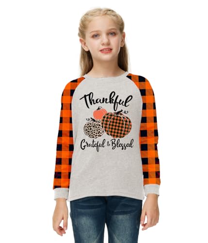 Remimi Girls Halloween Shirts Buffalo Plaid Raglan Tee Cute Holiday Party Long Sleeve Tshirt 5-14 Years4