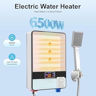 Scaldaacqua elettronico istantaneo, scaldabagno elettrico con doccetta e display LCD, temperatura operativa 30-55°C, per doccia, bagno, 18,6x5,7x27,7 cm, bianco