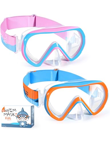 Supertrip Kids Swim Goggles with Nose Cover for Ages 6-14, Tempered Glass Fabric Strap Swimming Snorkel Mask for Pool Beach