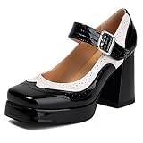 zapatos high life  Klarmar Plataforma Chunky High Zapatos Mujer Zapatos Punta Quadrada Elegante Prom Zapatos Brogue Negro Talla 37 EU/38