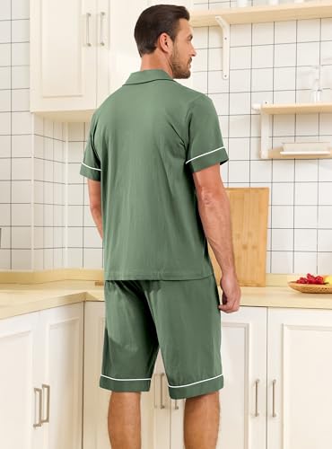 EA'S SECRET Mens Pajamas Set 100% Cotton Short Sets For Men Classic Button Down Sleepwear Summer Mens Pjs Sets With Pockets3