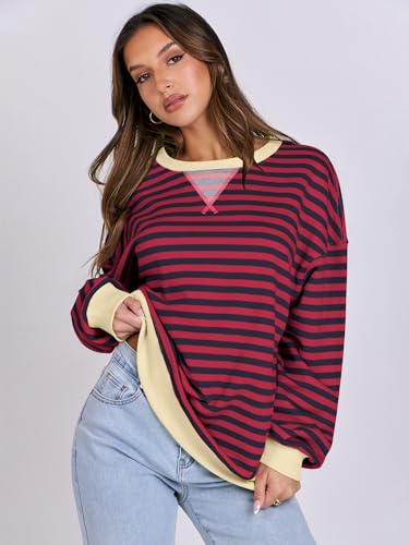 image for ANRABESS Women Striped Sweatshirts Oversized Crewneck Long Sleeve Shir