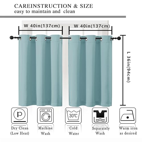 Image of Simplebrand Aqua Short Cafe Curtains 36 Inch Length 2 Panels Set, Half Window Grommet Privacy Drape Tiers for Kitchen, Thermal Insulated Room Darkening Curtains for Bathroom Shades, W40 x L36