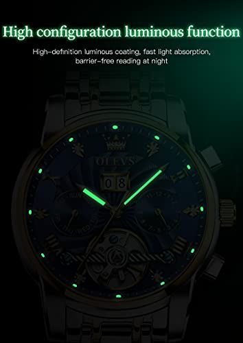 Olevs GX-G9910GB-JL Men Automatic Watch Skeleton 5 Hands Mechanical Blue Classic Luxury Multi Calendar Stainless Steel Waterproof Wrist For thumb #7