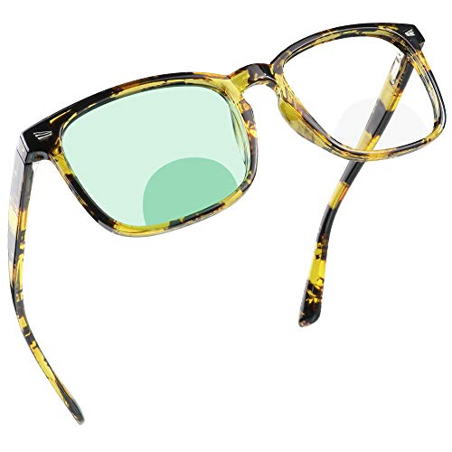 Image of YEIN Bifocal Reading Glasses with Blue Light Blocking Lenses, Bifocal Reader for Women and Men, Vintage Square frame with Spring Hinge (+0.00 /+2.00 magnification)
