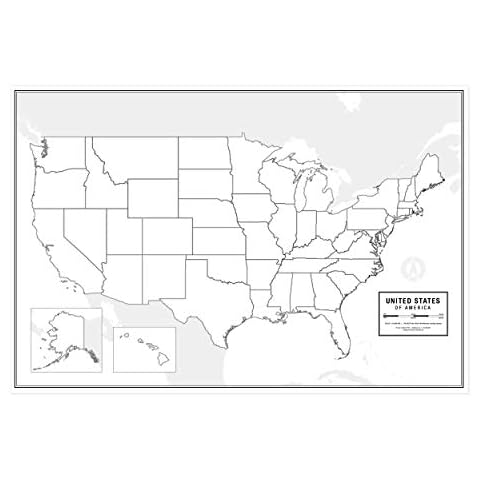 Large Blank United States Outline Map Poster, Laminated, 36” x 24” | Great Blank Wall Map for Classroom or Home Study | Free Dry Erase Marker Included | Includes Detailed Laminated Answer Sheet Cover