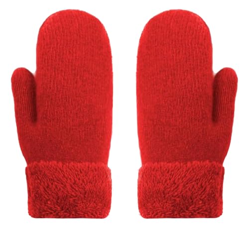 CaySep Winter Warm Mittens for Women Men-Soft Lining Cozy Stretchy Knit Mittens Double Layer Thick Outdoor Knitted Gloves