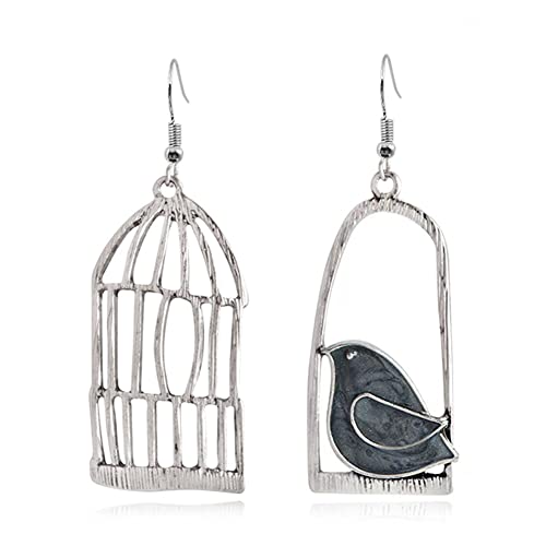 Unique Personalized Hollow Bronze Asymmetric Bird Cage Dangle Drop Earrings for Women Vintage Bohemian Hypoallergenic Jewelry