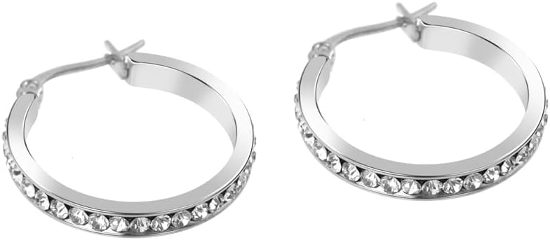 Edforce Stainless Steel Women Cubic Zirconia Hoops Earrings - Image 3