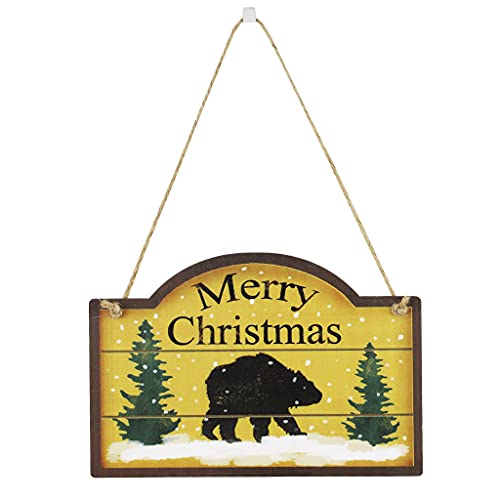 JOKOTI Merry Christmas Wooden Sign Deer Bear Santa Hanging Farmhouse Door Hanger