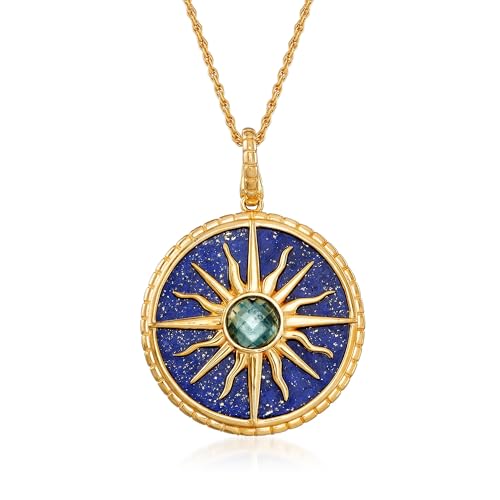 Ross-Simons Lapis and 1.30 Carat London Blue Topaz Sun Pendant Necklace in 18kt Gold Over Sterling
