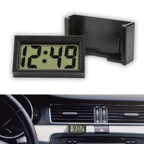 Mini Car Clock Small Digital Clock Battery Powered Clear LCD Desk Clock with Sticky Stand for Car Dashboard Portable Self-Adhesive Digital Travel Clock Easy to Read Time Portable Digital Clocks