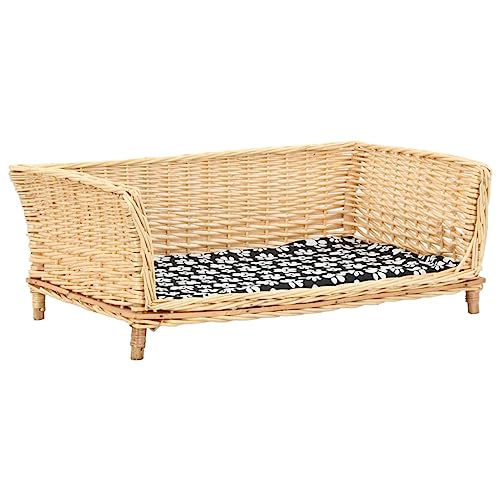 Hundekorb-905435-cm-Naturweide-gepolstertes-Hundebett-Mittelgross-Relax-Korb-abnehmbares-Kissen-rustikal
