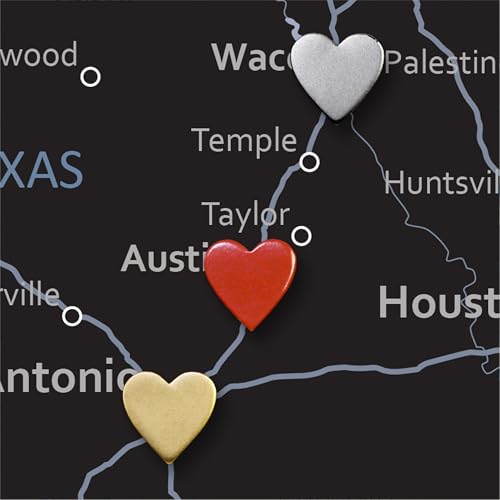 Image of Big Silver Heart Push Pins - Large Silver Metal Heart Map Pins - for Cork Board, Maps, or Lapel Pin Use - Designed in USA - Set of 20