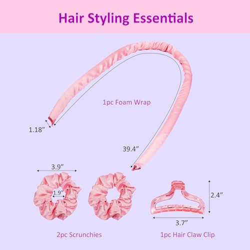 Satin Heatless Curling Set - with Gift Box, Hair Rollers for Heatless Curlers, Overnight Hair Culers to Sleep in, DIY Curlers for Long Hair and Medium Hair (Pink, Medium)