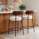 DYHOME 24 Inch Bar Stools Set of 2 Counter Stools with Curved Wood Back