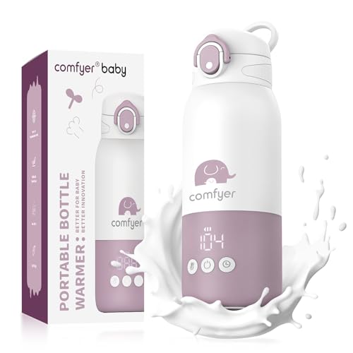 Comfyer Tragbarer Flaschenwärmer unterwegs für Baby,Schnelles Aufheizen und Lange Akkulaufzeit 12000mAh, Zwei Heizmodi für Muttermilch und Wasser, 340ml Kapazität, für Auto-und Flugzeugreisen