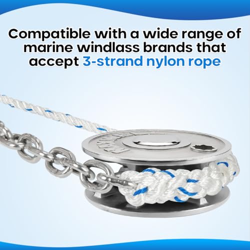 FUCNEN Windlass Anchor Rode - Rope/Chain, 1/2\" Anchor line 100ft 3-Strand Nylon Rope with 1/4\" G4 316 Stainless Steel Short-Link Marine Anchor Chain 10ft and Swivel Connector