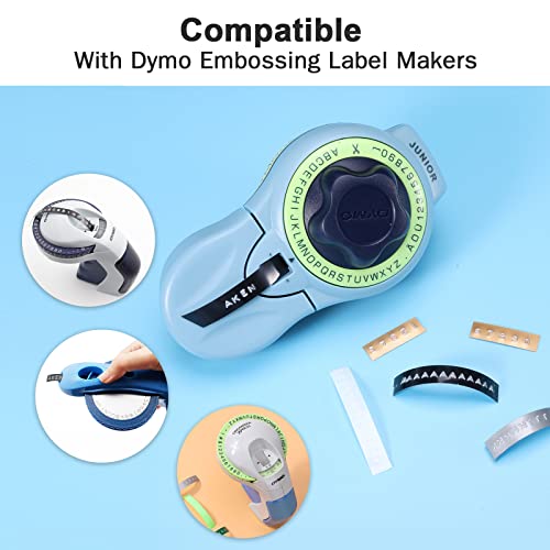 Aken 3D Embossing Etiquetas compatible para usar en lugar de Dymo 3D Cinta de estampación, 3D Label Tape 9mm para Dymo Omega Junior Motex E101 E303 Estampadora, Blanco sobre Negro, 9 mm x 3 m, 3 Rolls