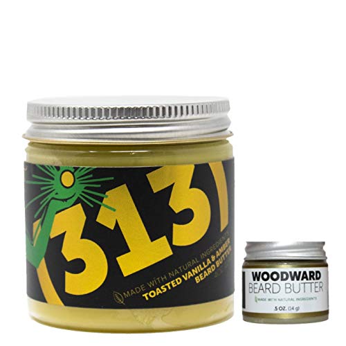 Detroit Grooming Co. Beard Butter Combo - 313 (4oz) - Woodward (0.5oz) - Essential Oils, and All Natural Plant Based Ingredients Nourish, Promote Beard Growth - Strong Hold Beard Balm for Best Styling