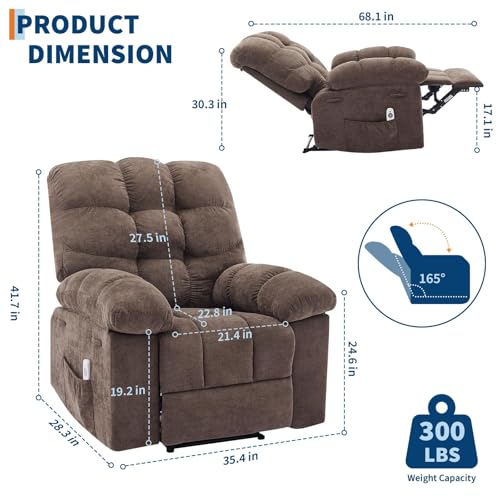 Image of Oversized Massage Recliner Chair for Adults, Extra Wide Manual Recliner with Massage & Heating, Overstuffed Upholstered Sofa Chair for Living Room & Bedroom (Dark Brown)
