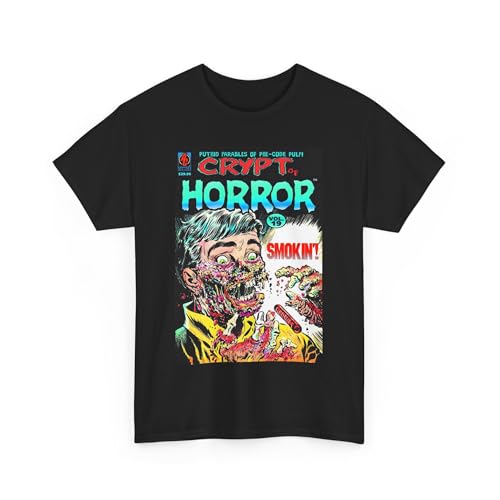T-shirt Horror Comic en coton lourd noir pour fans de bande dessinée effrayante