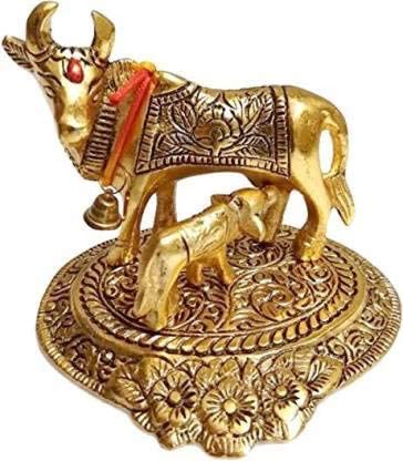 DWB HOMEZ & CRAFT Kamdhenu Cow with Calf Brass Statue |Idol/Murti | Metal Kamdhenu Cow with Calf | Kamdhenu Cow with Calf Showpiece, Krishna Janmashtami Gift