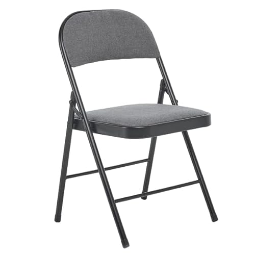 Bravich Deluxe Grey Fabric Cushion Folding Chair. Padded Seat, Comfortable Foldable Chairs For Desk, Office, Dressing Table, Extra Seat. Easy Fold & Storage For Any Room- 43.5 x 46 x 79.5 cm