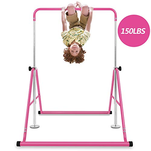 Bangtong&Li Gymnastics Bar For Kids Height Adjustable Horizontal Bar Folding Gymnastics Junior Training Bar For Home Gymnastics Equipment (Pink-Us) #TOP3