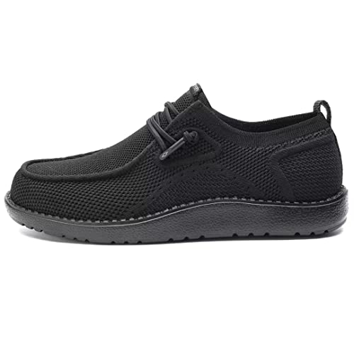 1TAZERO Men's Wide Comfortable Boat Shoes - Loafers with Arch Support, Black