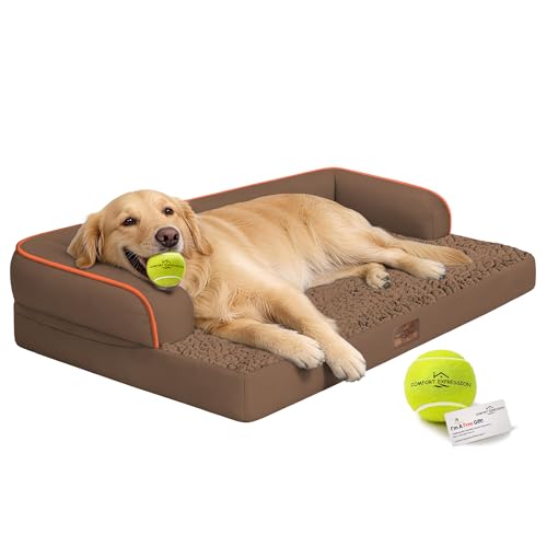 Image of Comfort Expression Washable Orthopedic Dog Bed for Extra Large Sized Dogs | Waterproof Memory Foam Pet Bed 42x30 Inch with Removable Cover with Non-Slip & Bolster, Dark Brown