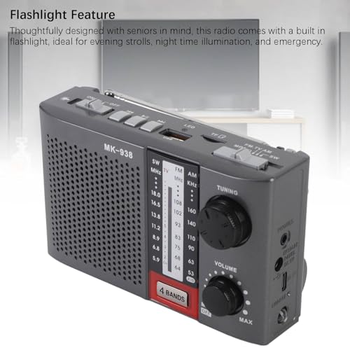 Radio AM FM portable stéréo avec antenne et lampe de poche intégrée