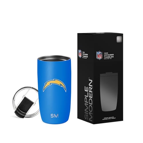 Simple Modern Officially Licensed NFL Los Angeles Chargers 16oz Travel Coffee Tumbler with Flip Lid | Stainless Steel Cup | Football Gifts for Men Women | Voyager Collection | Los Angeles Chargers