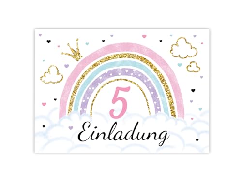 Minkocards 12 Einladungskarten zum 5. Kindergeburtstag Mädchen Regenbogen Einladung fünfte Geburtstag Mädchengeburtstag Geburtstagseinladungen