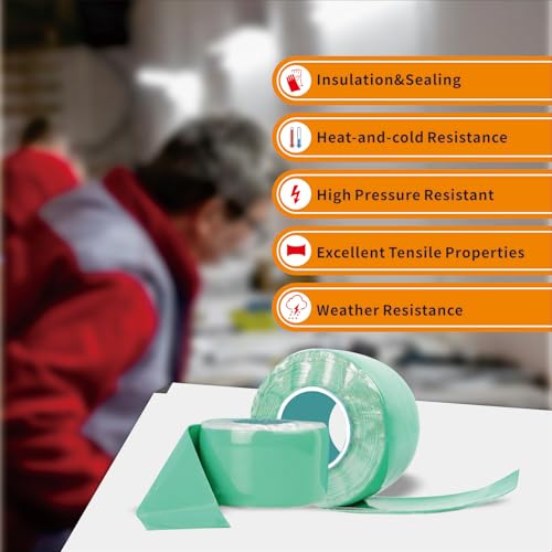 Image of Self‑Fusing Silicone Repair Tape,16.4 ft, Waterproof & Heat‑Resistant Rubber Wrap for Emergency Fixes, Electrical Insulation, Automotive Hose Repair, Plumbing Leak Seal, Outdoor Camping & RV, Green