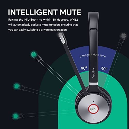 Yealink Wh62 Mono Wireless Headset Dect Portable, Teams & Zoom Compatible Noise Cancellation Headsets With Microphone, 120M 10H Talk Office Headphone For Voip Phone Computer Pc #TOP7