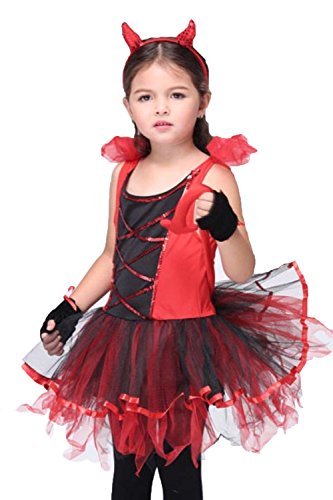 JJ-GOGO Girls Devil Tutu Dancing Halloween Costume (S(95cm-105cm)