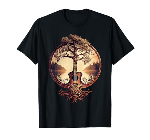 Acoustic Guitar Tree by The Lake Guitarist T-Shirt Small