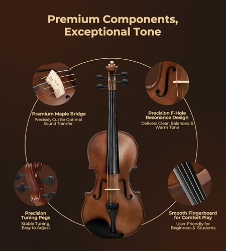 Image of Vangoa 1 /4 Children's Violin Set for Beginners Children Student Quarter Size Acoustic Violin Starter Kit with Case, Rosin, Bow, Strings, Mute, Fingerboard Stickers, Manual
