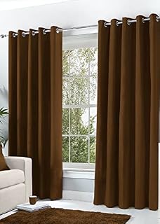 Hachette Thermal Blackout Curtains Eyelet Ring Top Including Pair of Tiebacks (Chocolate, 46" x 54")