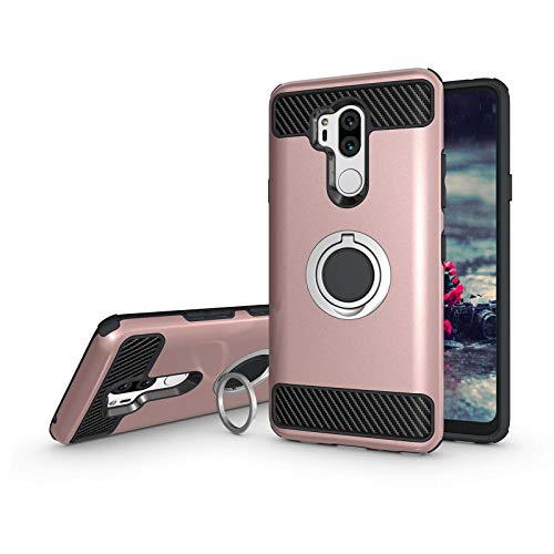 Newseego Compatible with LG G7 ThinQ Case,LG G7 Case 6.1inch with Armor Dual Layer 2 in 1 with Extreme Heavy Duty Protection and Finger Ring Holder Kickstand for LG G7 ThinQ -Rose Gold