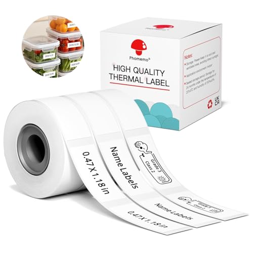 Phomemo D30 Labels- 630pcs Thermal Freezer Labels,0.47" x 1.18" (12mm X 30mm),Food Storage Stickers, Refrigerator Freezer Paper Label, Black on White, for D30 D35 Q30s Bluetooth Label Maker