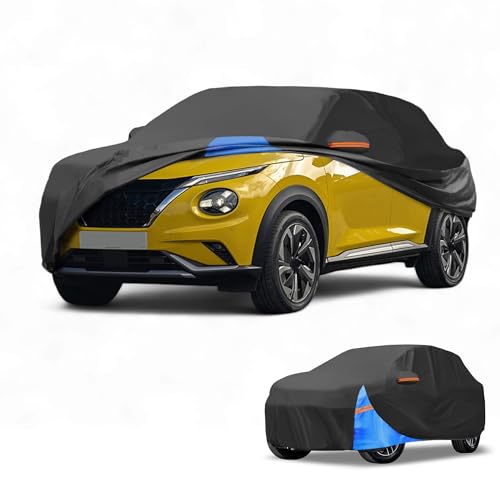 Image of All-Weather Waterproof Car Cover - UV-Resistant Outdoor Full Exterior Protection for Nissan Juke 2001-2023 210D-PU Black Blue with Right Side Zipper
