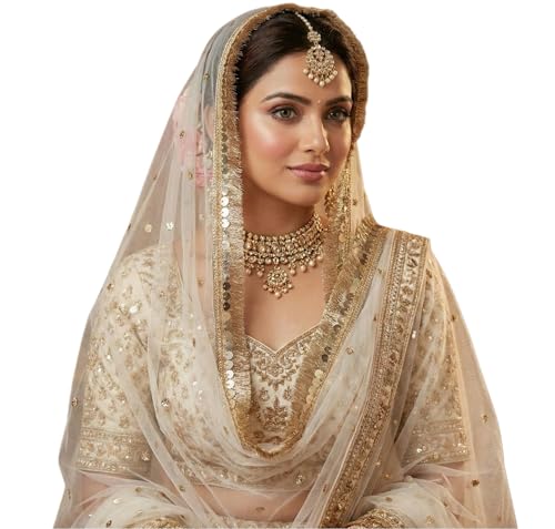 Image of Navti Creations Women's Lightweight Net Dupatta With Sequence Embroidery & Kiran Border (Length 2.25m)