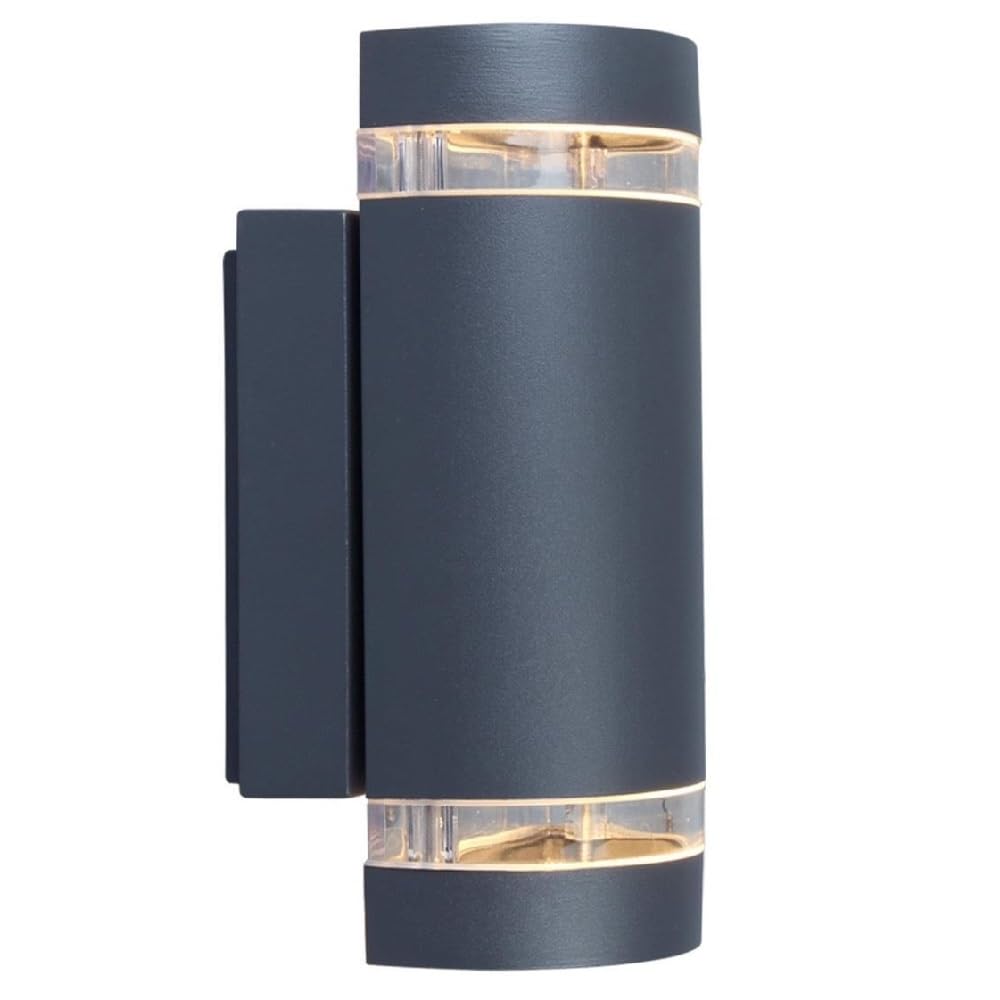 Britalia Anthracite Dark Grey Outdoor Modern Up & Down Half Cylindrical Wall Light | IP44 Rated | 24cm Height | 2 x GU10 Lamps Required | Garden - Patio - Driveway | UK Approved | Aluminium