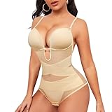 Junlan Shapewear Body Backless Bodysuit mit Eingebauter BH Body Shaper Damen Shapewear Damen Bauchweg Stark Formend Niedriger Rücken (Beige, S)