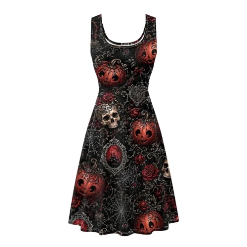 Image of TOADDITDO Women's Sleeveless O Neck Beach A-Line Party Coctail Tank Dresses Flared Sundress
