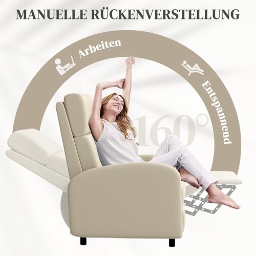 HOMCOM Relaxsessel Fernsehsessel Liegesessel mit Liegefunktion gepolstert Sessel mit Verstellbarer Rückenlehne, Ruhesessel mit Leinenoptik, Fußteil für Wohnzimmer Schlafzimmer, Cremeweiß – Bild 5