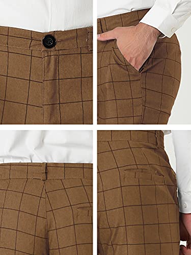 Lars Amadeus Men's Dress Brown Plaid Slim Fit Flat Front Business Pants With Pockets 34 #TOP5